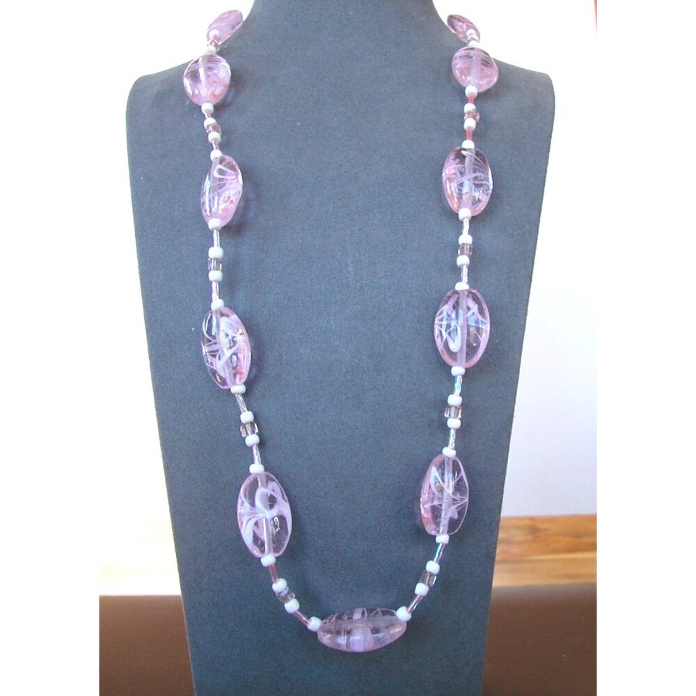 Pink Glass Necklace 26" with toggle clasp